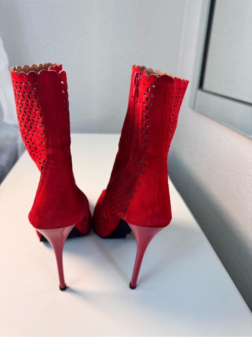 Jeffrey Campbell Red Suede High-Heel Ankle Boots - Women - Picture 4 of 7